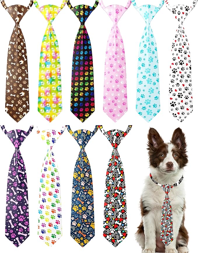 PET SHOW 10pcs Pack Paw Big Dog Ties Neckties for Large Breed Dogs XL Adjustable Holiday Birthday Grooming Accessories Neck Ties Bowties Girl Boy Wedding Costumes Photography Party Gift Favor