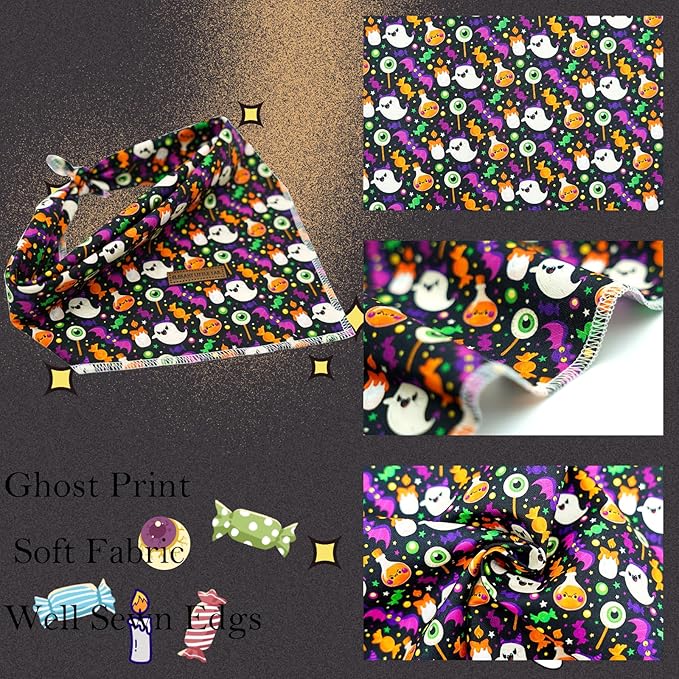 Elegant Little Tail Dog Bandana, Fall Halloween Adjustable Scarf Handkerchief Bib for Small Large Dogs, Boy Girl Square Kerchief