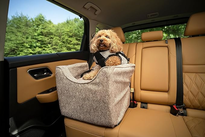 Snoozer Dog Car Seat: Lookout I Dog Booster Car Seat for Pets up to 18lbs, Helps Alleviate Travel Sickness & Fear for Dogs, Removable Washable Cover – Merlin Linen, Size Small