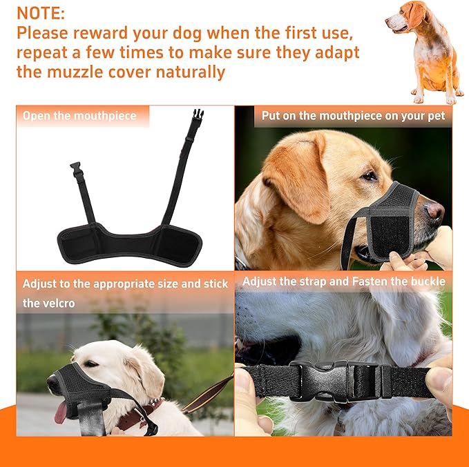 Dog Muzzle, Soft Breathable Muzzle for Small Medium Large Dogs, Air Mesh Nylon Muzzle Cover Prevent Biting Barking Chewing, Adjustable Drinkable Pet Muzzle 6 Sizes(Black,XL)