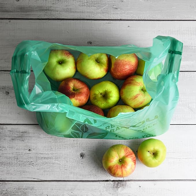 Eco Green Plastic Bags - 100 Count Biodegradable Shopping Bags-Thank You - 22" x 12" Carry Out Bag. (100)