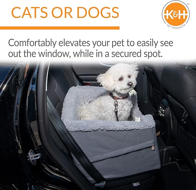 K&H Pet Products Rectangle Bucket Booster Pet Seat - Dog Booster Seat Car Seat for Dogs & Cats Collapsible Rectangle Gray/Gray Large