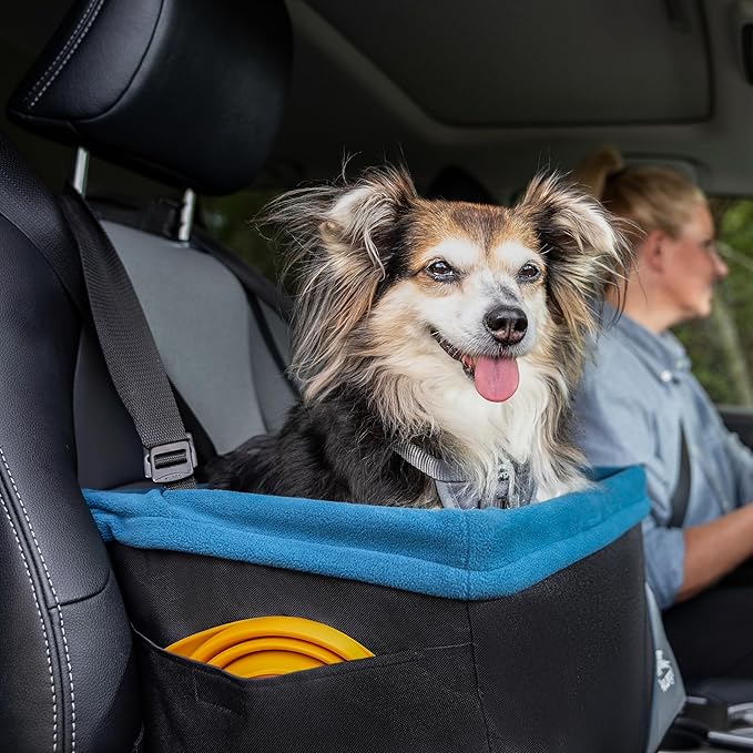 Kurgo Rover Pet Booster Seat for Small Dogs or Cats, Front & Rear Dog Car Seat, Carrier Carseat for Pets, Dog Seatbelt Tether, Helps with Canine Car Sickness
