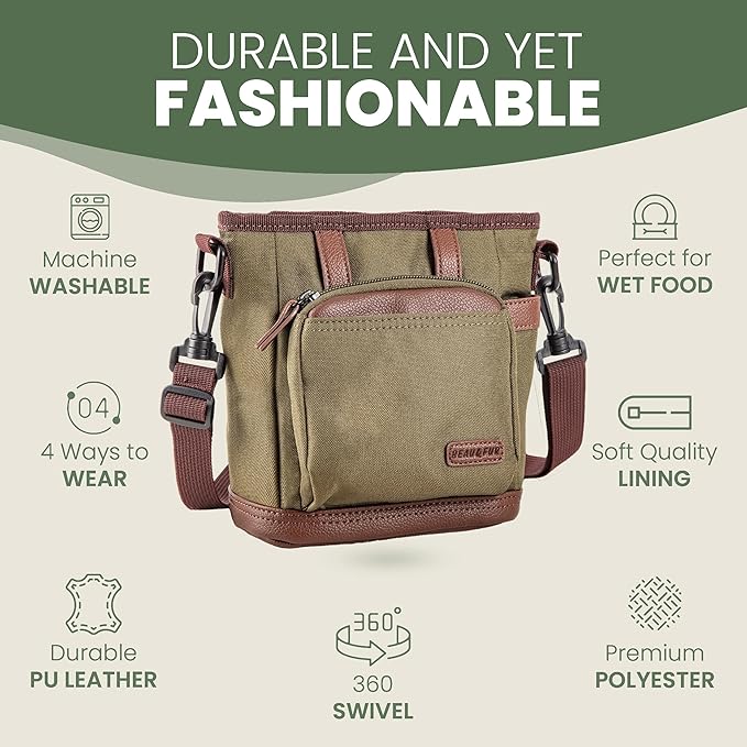 BEAU&FUR Large Dog Treat Pouch with Clicker for Training – 4 Cup Capacity, Built-In Poop Bag Dispenser, Expandable Pocket, Metal Buckle, Large Back Pocket, Ideal Design for Walks and Training – Green