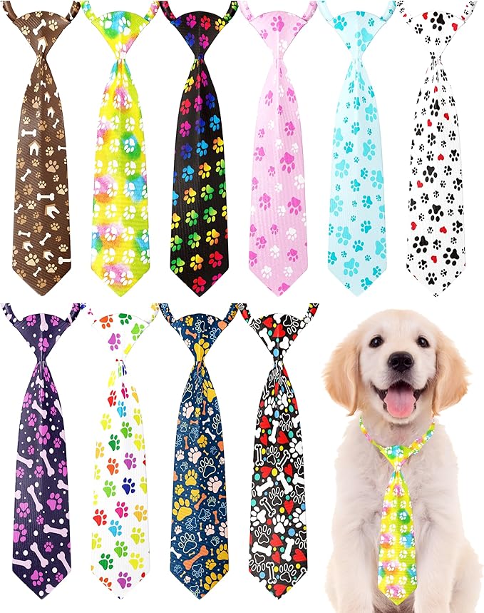 PET SHOW 10pcs Paw Print Medium Dog Ties Neckties for Medium Large Dogs Adjustable Holiday Birthday Grooming Accessories Neck Ties Girl Boy Festival Wedding Costumes Puppies Party Gift