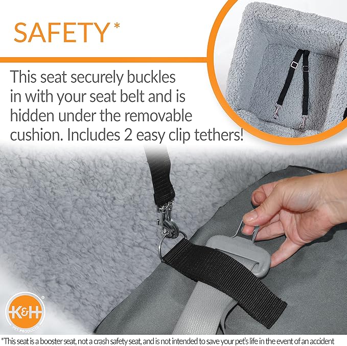K&H Pet Products Rectangle Bucket Booster Pet Seat - Dog Booster Seat Car Seat for Dogs & Cats Collapsible Rectangle Gray/Gray Large
