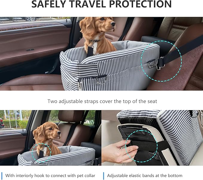 Johnear Puppy Dog Booster Seat for Small Dog up to 20 lbs Outing Car Travel, 3 in 1 Portable Pet Handbag Sofa Dogs Car Center Console Seats ，Pet Carrier with Safety Belt for Passenger Seat