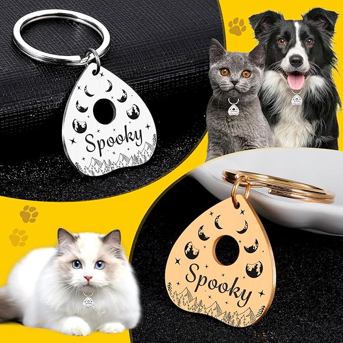 Personalized Christmas Dog Collar Tag – Goth Ghost Bat Pet ID Tags for Dogs & Cats, Christmas Accessories for Pet, Xmas Stocking Stuffers,Cute Winter Gifts for Pets (Planchette-Shaped ID Tag)