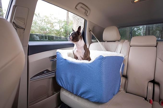 Snoozer Dog Car Seat: Lookout I Dog Booster Car Seat for Pets up to 25lbs, Helps Alleviate Travel Sickness & Fear for Dogs, Removable Washable Cover – Denim Diamond, Size Medium