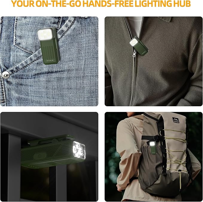 EDC Flashlight Rechargeable Clip-On Light with 90° Rotatable Head, 200-Lumen Mini Flashlight Hands-Free Pocket Light, with 10 Lighting Effects, Magnetic for Camping, Emergency, Running