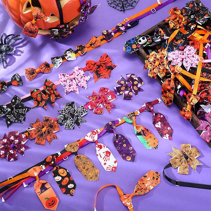 Talltalk 360 Pcs Valentines Day Dog Bow Ties Collars Set Adjustable St Patricks Day Dogs Neckties Grooming Supplies for Small Medium Large Easter Christmas Pet Cat Decoration(Pumpkin)