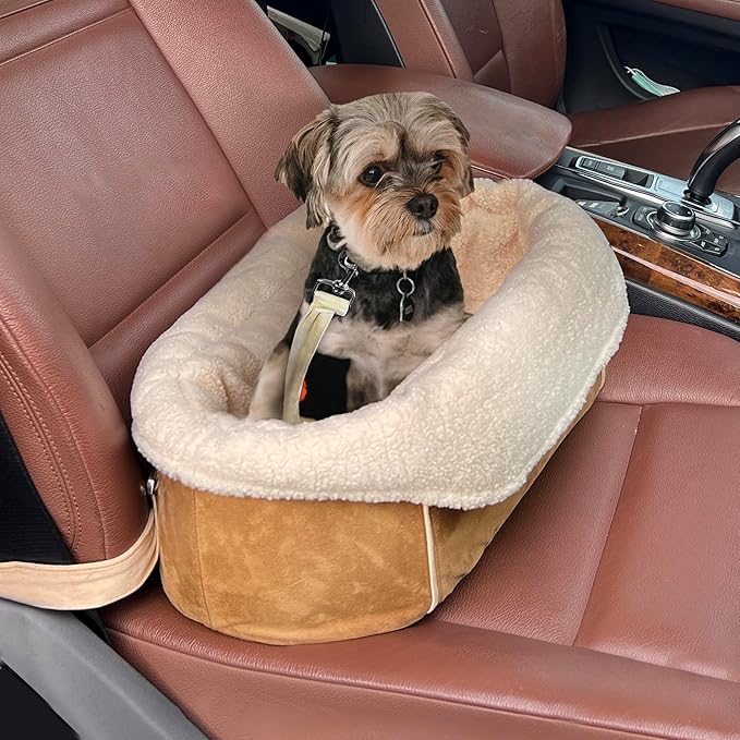 Johnear Puppy Dog Booster Seat for Small Dog up to 28 lbs Outing Car Travel, 3 in 1 Portable Pet Handbag Sofa Dogs Car Center Console Seats Winter Warm Pet Carrier with Safety Belt for Passenger Seat