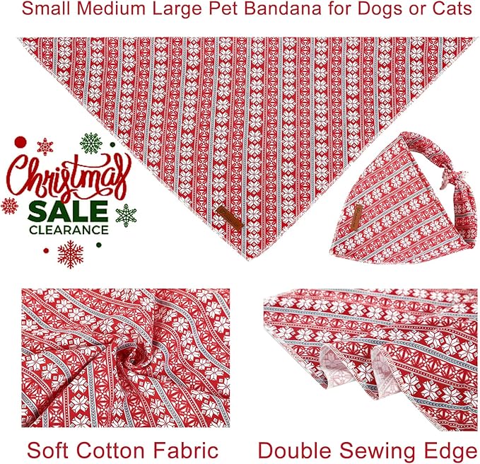 Christmas Dog Bandana - Snowman Triangle Bid Scarf for Girl Boy, Cotton Pet Kerchief, Cute Red, Adjustable Winter Puppy Accessory for Small Medium Large Dogs