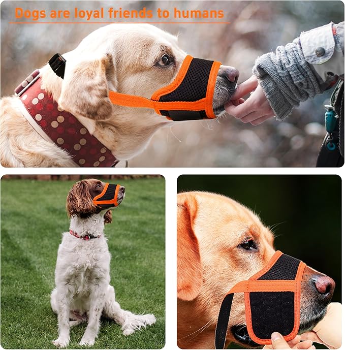 Dog Muzzle, Soft Breathable Muzzle for Small Medium Large Dogs, Air Mesh Nylon Muzzle Cover Prevent Biting Barking Chewing, Adjustable Drinkable Pet Muzzle 6 Sizes (Orange,XXL)