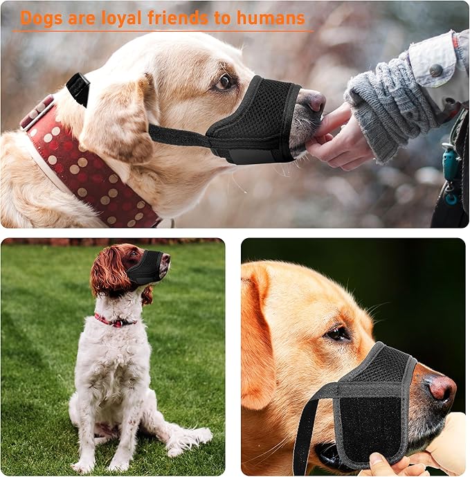 Dog Muzzle, Soft Breathable Muzzle for Small Medium Large Dogs, Air Mesh Nylon Muzzle Cover Prevent Biting Barking Chewing, Adjustable Drinkable Pet Muzzle 6 Sizes(Black,M)