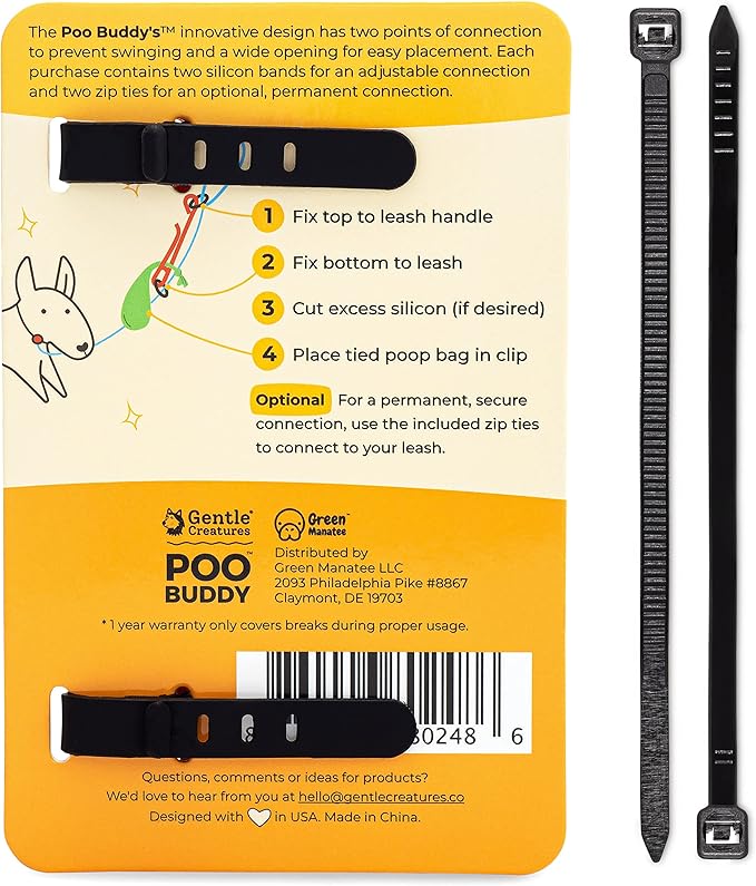 GENTLE CREATURES Poo Buddy - No Swinging Dog Poop Bag Holder For Leash - Hands Free Dog Waste Clip For Hiking - Leash Attachment