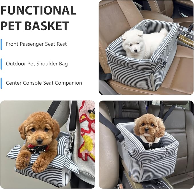 Johnear Puppy Dog Booster Seat for Small Dog up to 20 lbs Outing Car Travel, 3 in 1 Portable Pet Handbag Sofa Dogs Car Center Console Seats ，Pet Carrier with Safety Belt for Passenger Seat