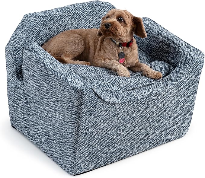 Snoozer Dog Car Seat: Lookout I Dog Booster Car Seat for Pets up to 25lbs, Helps Alleviate Travel Sickness & Fear for Dogs, Removable Washable Cover – Palmer Indigo, Size Medium