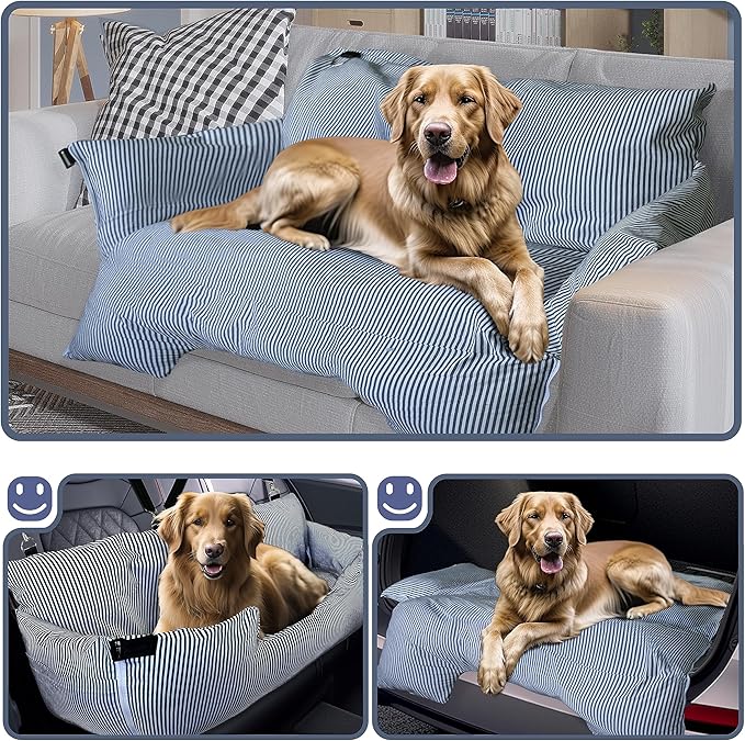 Johnear Dog Car Seat for Medium Large Dogs Under 100lbs Pet Travel Booster Seat with Detachable Waterproof Oxford Pad Bed Sofa for Car Back Seat Cushion with Safety Leash with 2 Pockets