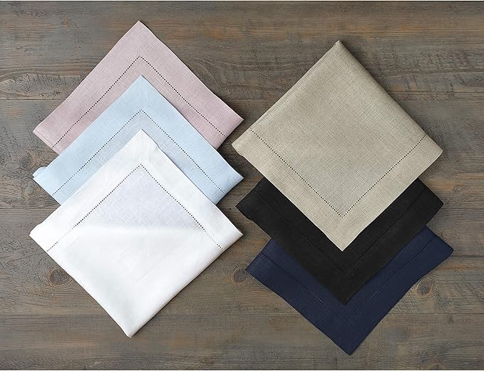 Solino Home Black Linen Napkins Set of 4-100% Pure Linen Hemstitch Dinner Napkins 20 x 20 Inch for Winter, Holiday, New Year - Classic Hemstitch