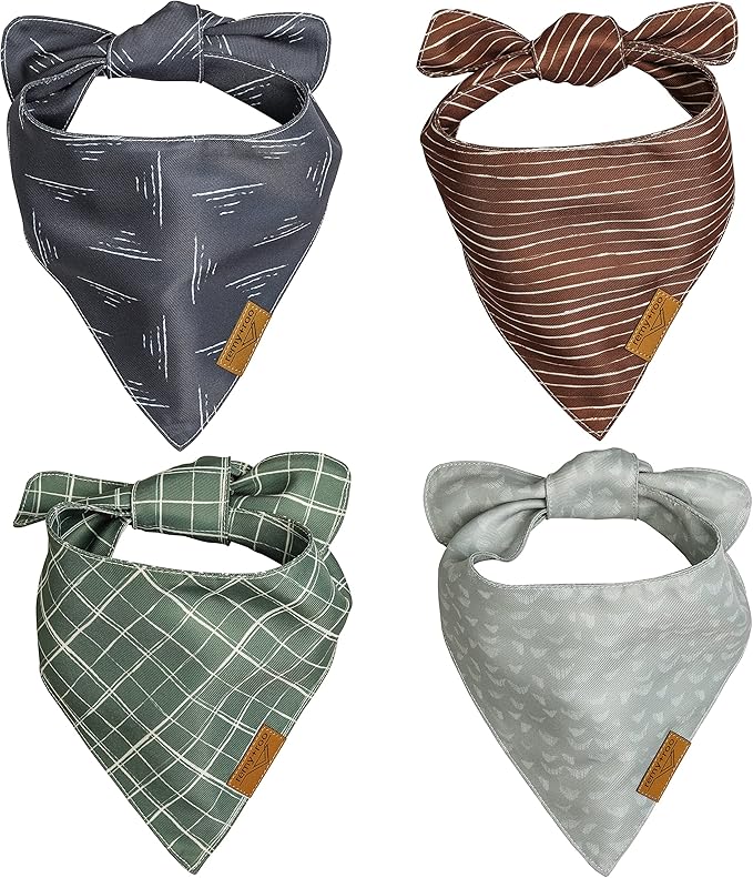 Remy+Roo Small Spring Dog Bandanas - 4 Pack Logan Set | Premium Durable Adjustable Polyester Fabric | Patented Shape Boy Dog Bandanas | Pack of Thanksgiving Bandanas for Dogs