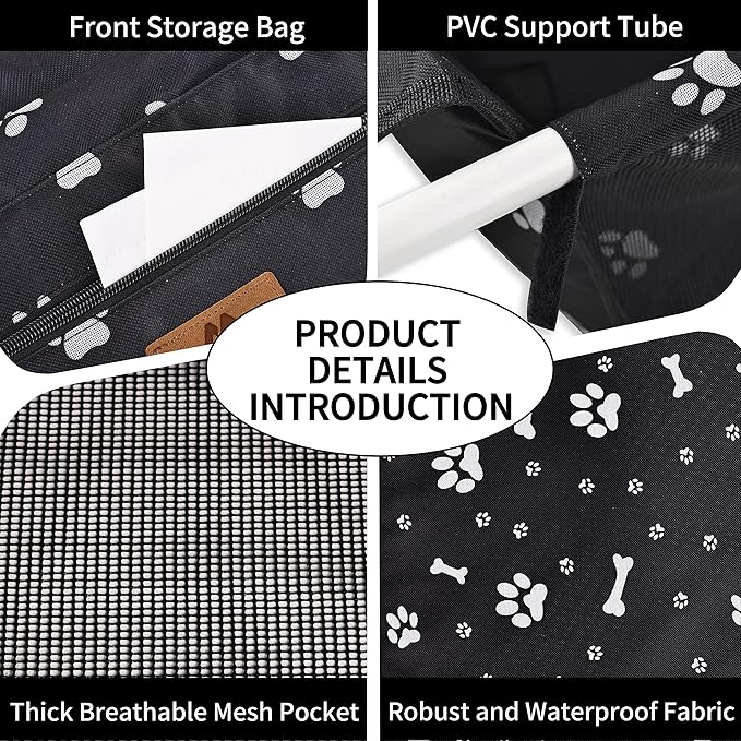 Elevon Dog Car Seat, Doggy Car Seat with PVC Support Tube and Safety Belt, Breathable & Anti-Collapse Puppy Car Seat, Easy to Assemble, Pet Car Seats for Small and Medium Dogs (Black, Bone)