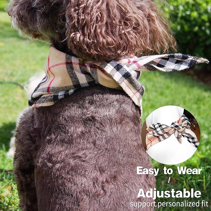 Adjustable Plaid Dog Bandanas,1PC Soft Washable Cotton Triangle Bib Kerchief Scarfs for Small Medium Large Dogs and Cats (Grey, Large)
