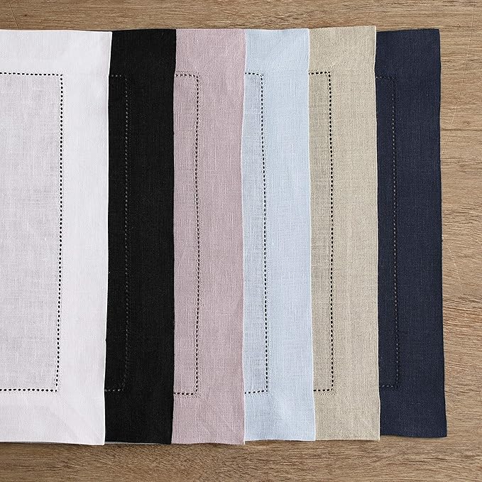 Solino Home Linen Placemats Set of 4 - Classic Hemstitch Lilac Placemats 14 x 19 Inch - 100% Pure Linen Table Mats for Valentines