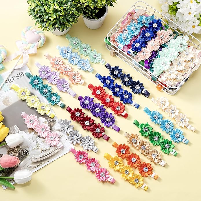 Yunsailing 200 Pieces Dog Bow Ties Collar Adjustable Flower Diamond Crystal Dog Cat Bowties Grooming Accessories for Small Medium Pet Puppy Girl Kitten Wedding Birthday Party