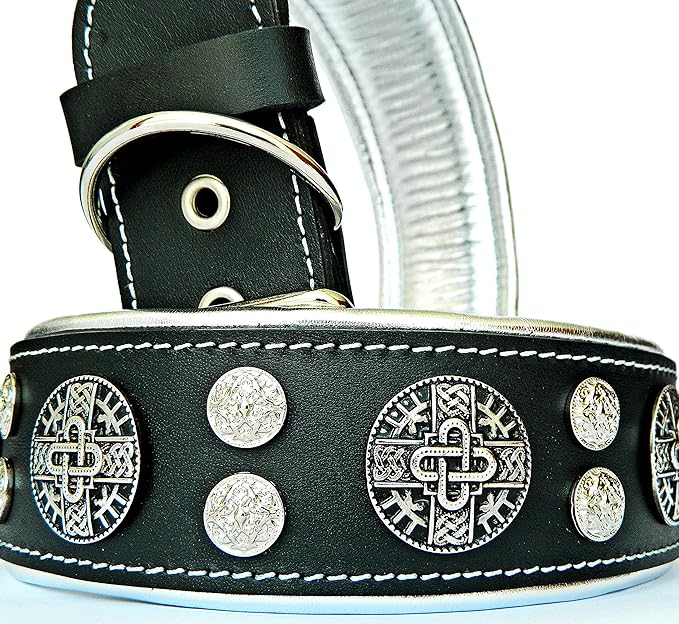 Bestia "Hektor Genuine Leather Dog Collar, Large Breeds, Cane Corso, Rottweiler, Boxer, Bullmastiff, Dogo, 100% Leather, Studded, L- XXL Size, 2.5 Inch Wide. Padded. Europe`s Fnest Dog Gear!
