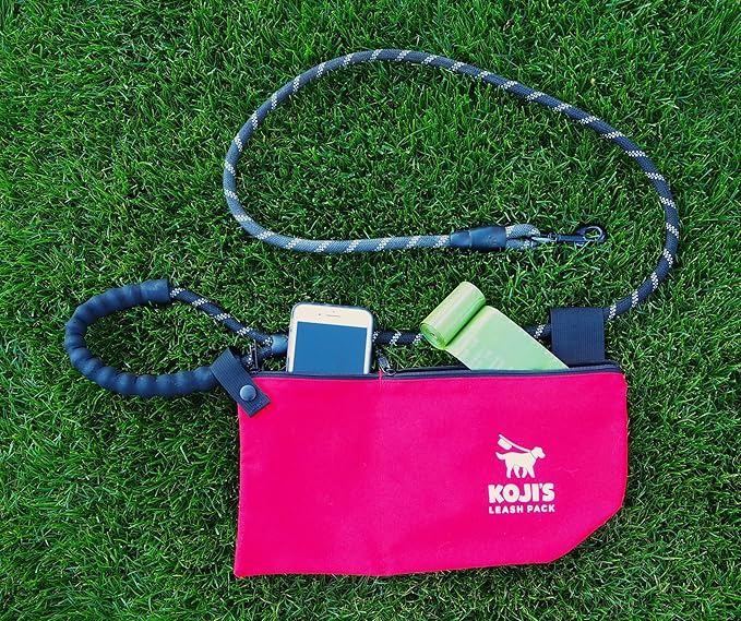 Koji's Leash Pack with Buttons - Dog Poop Bag Carrier, Attaches to Leash, Holds New and Used Bags and Phone